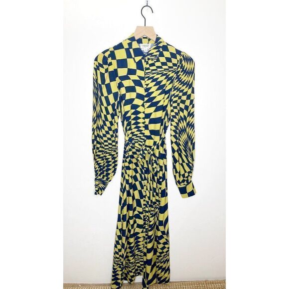 The Drop Geometric Print Midi Shirt Dress Long Sleeve Size XS Yellow Blue - Picture 3 of 9